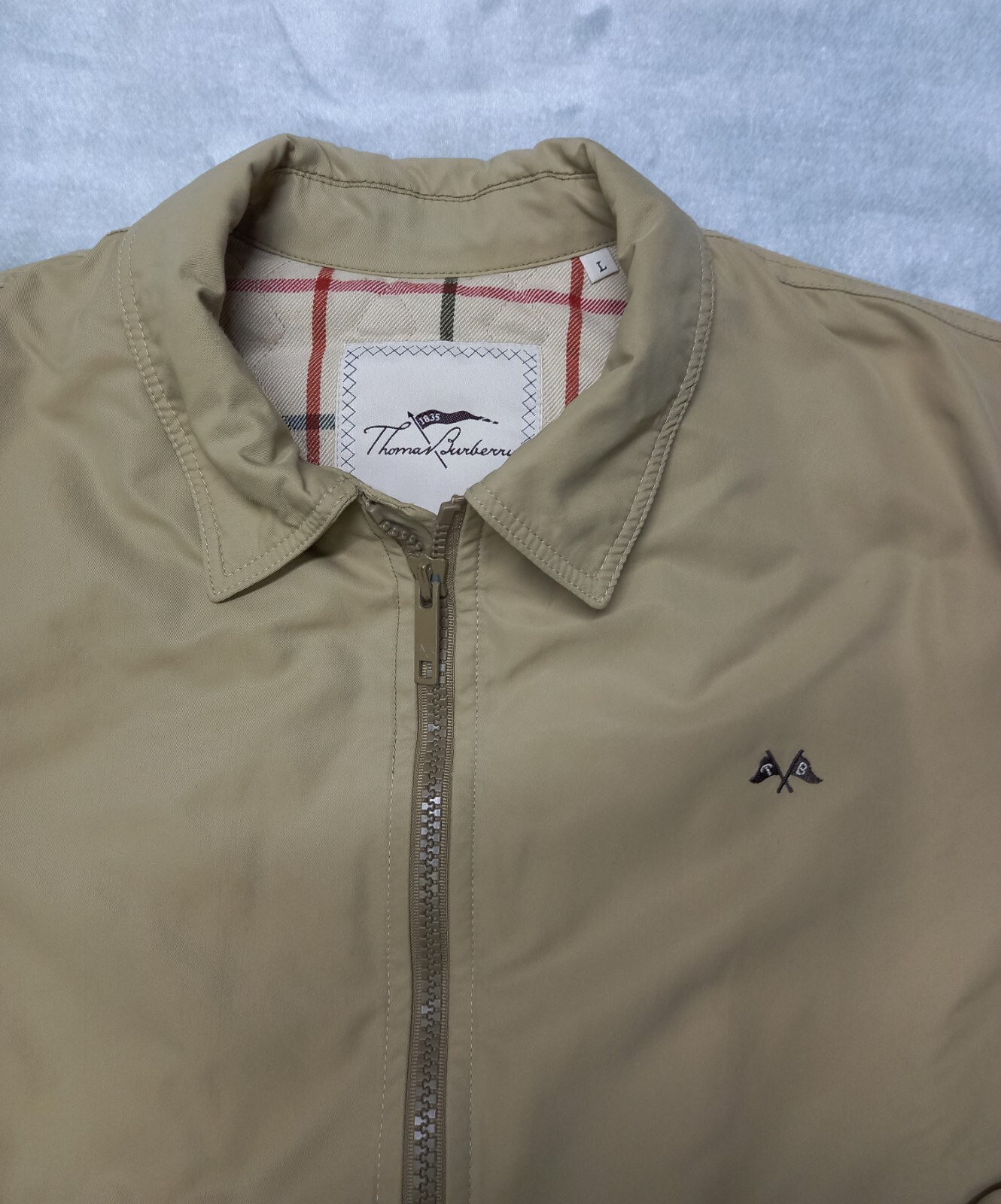 Vintage THOMAS BURBERRY Coat Bomber Jacket 100% Polyamide Logo Beige Men Size L