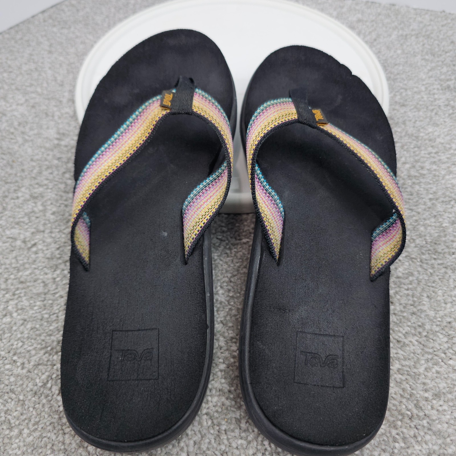 Teva Womens Voya Flip Flops Antiguous Black Multi Color Straps Size 10 US