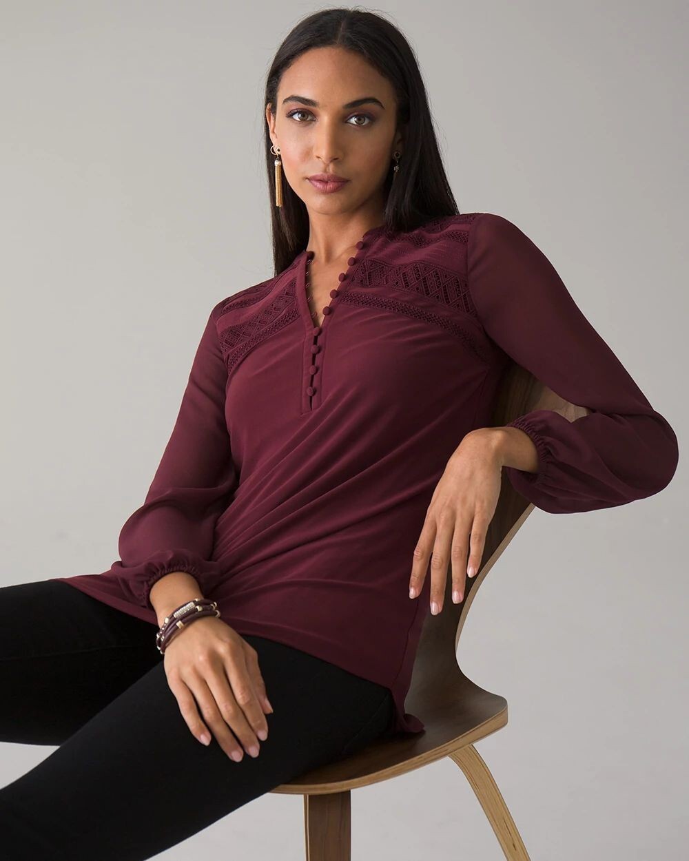 WHITE HOUSE BLACK MARKET Women’s Long Sleeve Matte Jersey Tunic Top