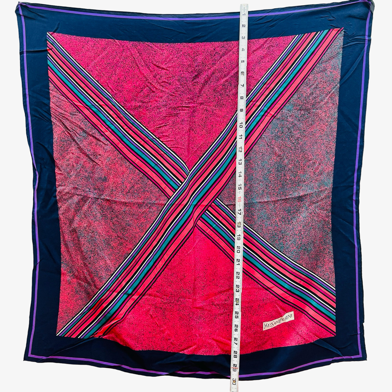 Vintage Yves Saint Laurent 100% Silk Scarf 30″ Purple burgendy Striped l (13