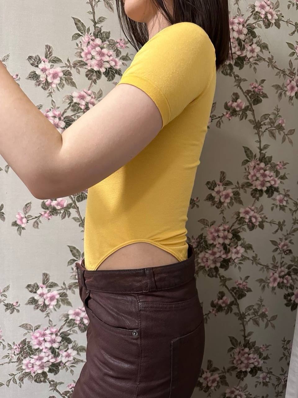 Wolford Sexy Vtg Opaque Naturel Yellow Bodysuit Stretch Top Sz S