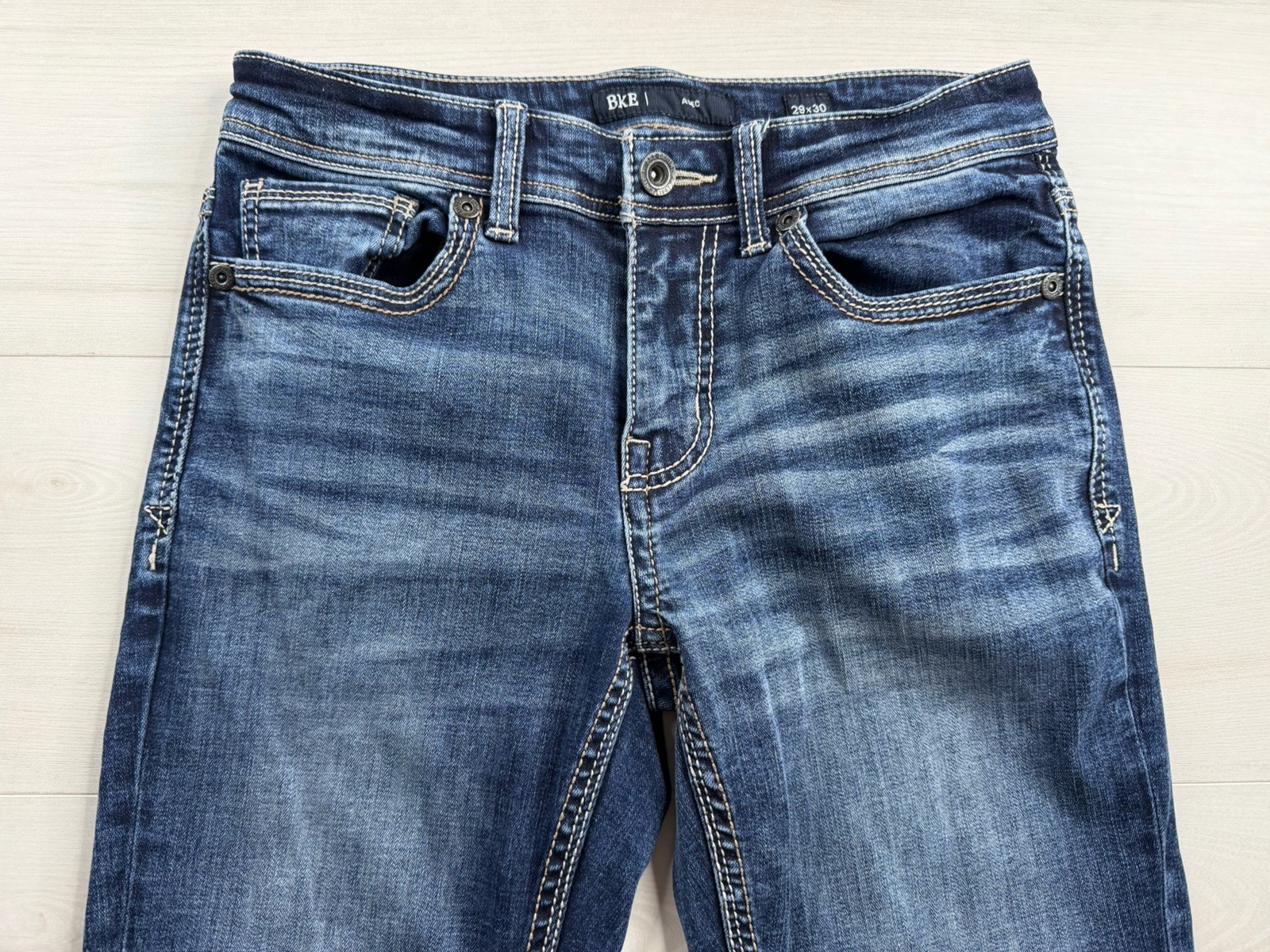 BKE Buckle Alec Jeans Straight Stretch Denim Coolmax Whiskered Mens 29×30 EUC