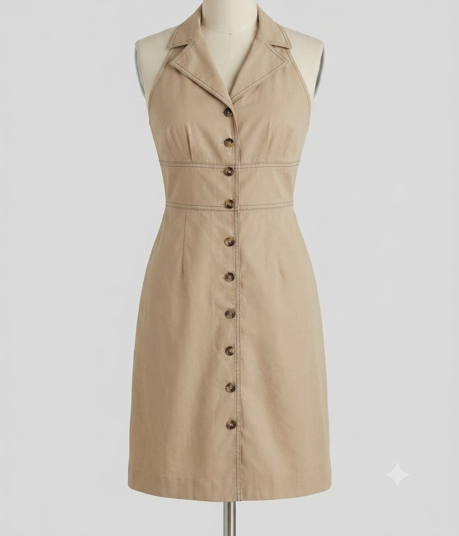 Cremieux Beige Solid Shirt Dress Collared Sleeveless Button Front Knee 4