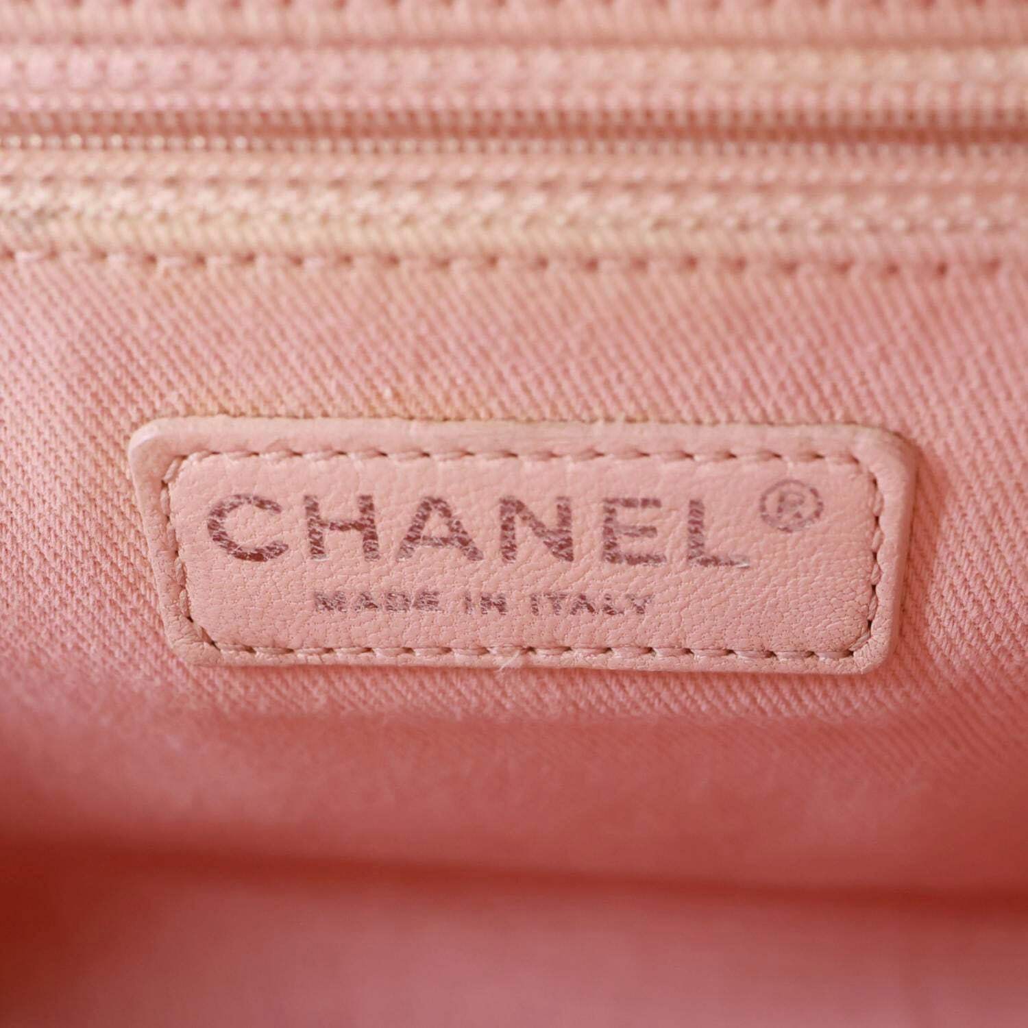CHANEL Deauville Canvas Leather Bowling Shoulder Bag Light Pink