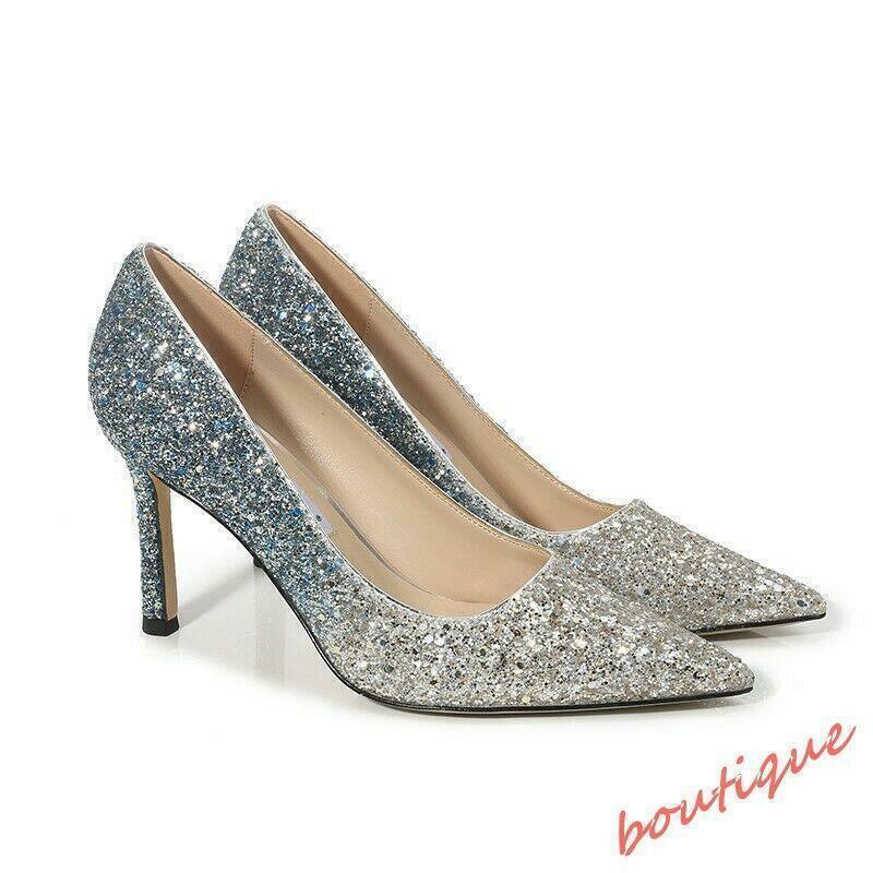 Elegant Womens Sequins Pumps Party Wedding Bride Dress Formal Slip On Shoes Size