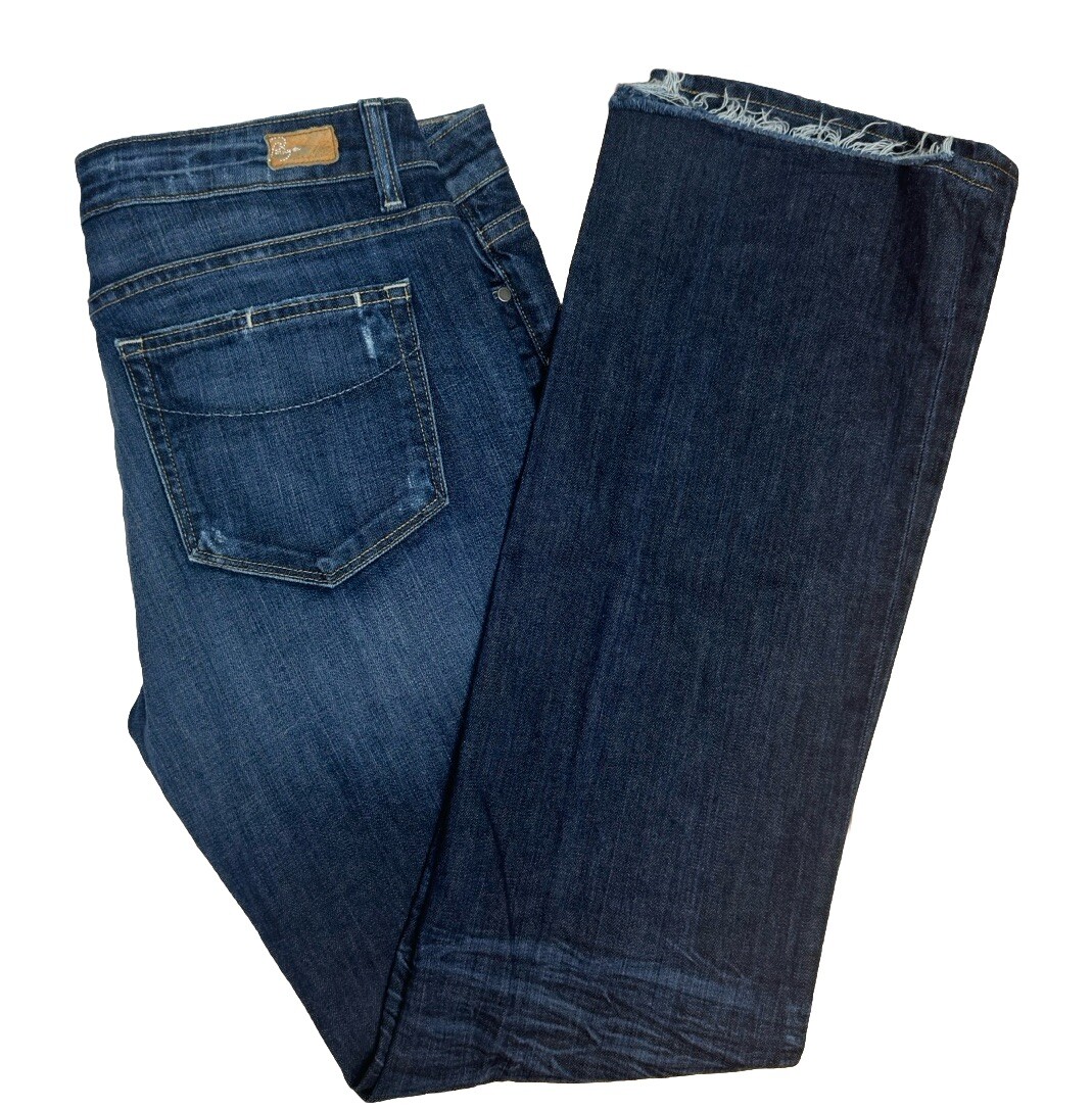 Paige Premium Denim Jeans Sz 31 Jimmy Jimmy Straight Low Rise Raw Hem Distressed