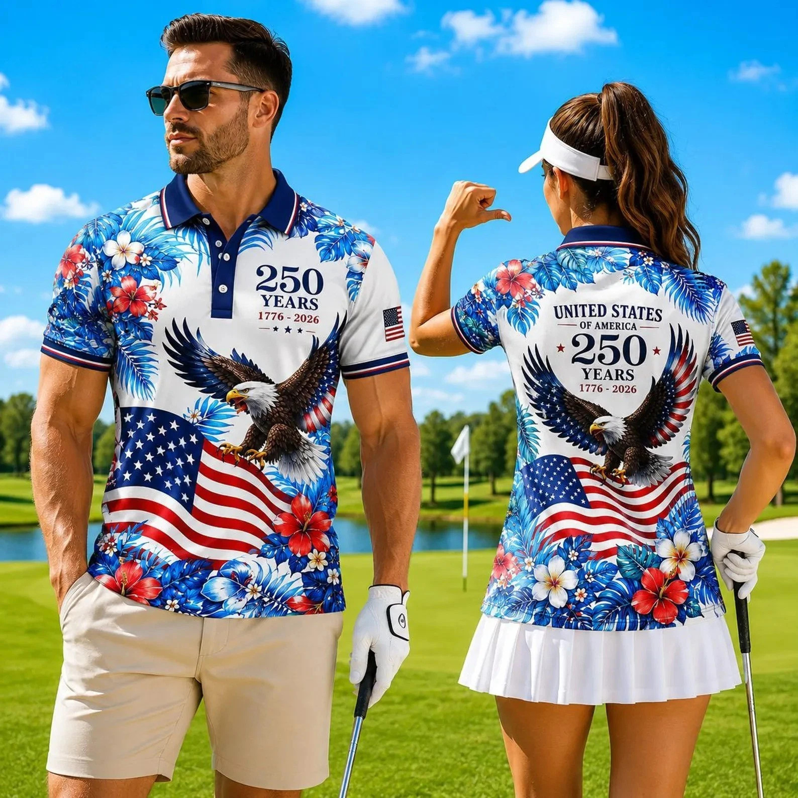 250th Anniversary 1776-2026 We The People Patriotic Bald Eagle Golf Polo Shirt