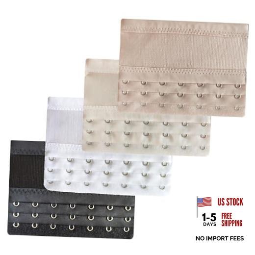 Women Elastic 4pcs 7 Hook Bra Extenders (Black, White, Dark Beige, Light Beige)