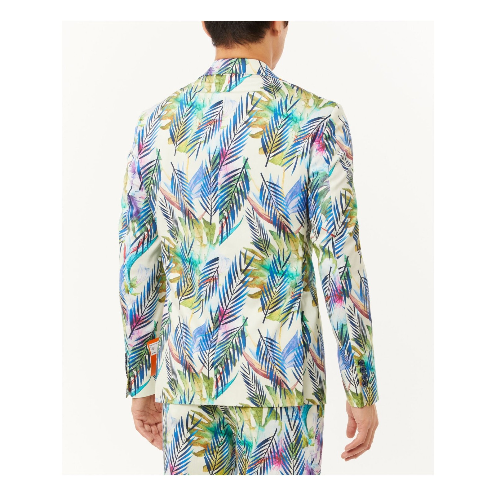 Tallia Men’s Cotton Blend Tropical Slim Fit Blazer in Blue Cream-XL 44-46