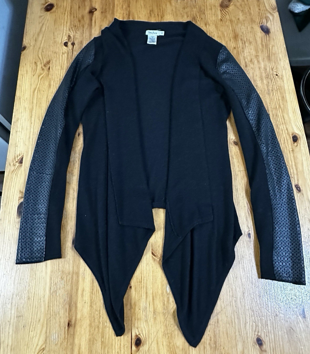 Neiman Маrсus Cardigan Black Open Leather Sleeve Angora Cashmere Luxury size XS