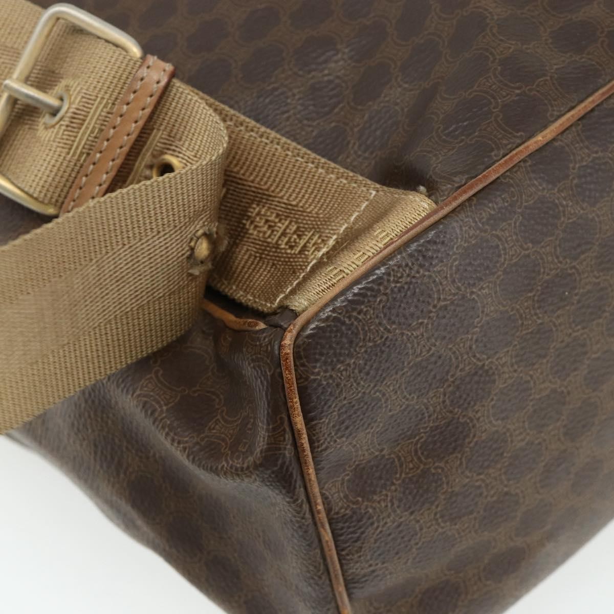 CELINE Macadam Canvas Backpack PVC Leather Brown Gold Auth fm5320