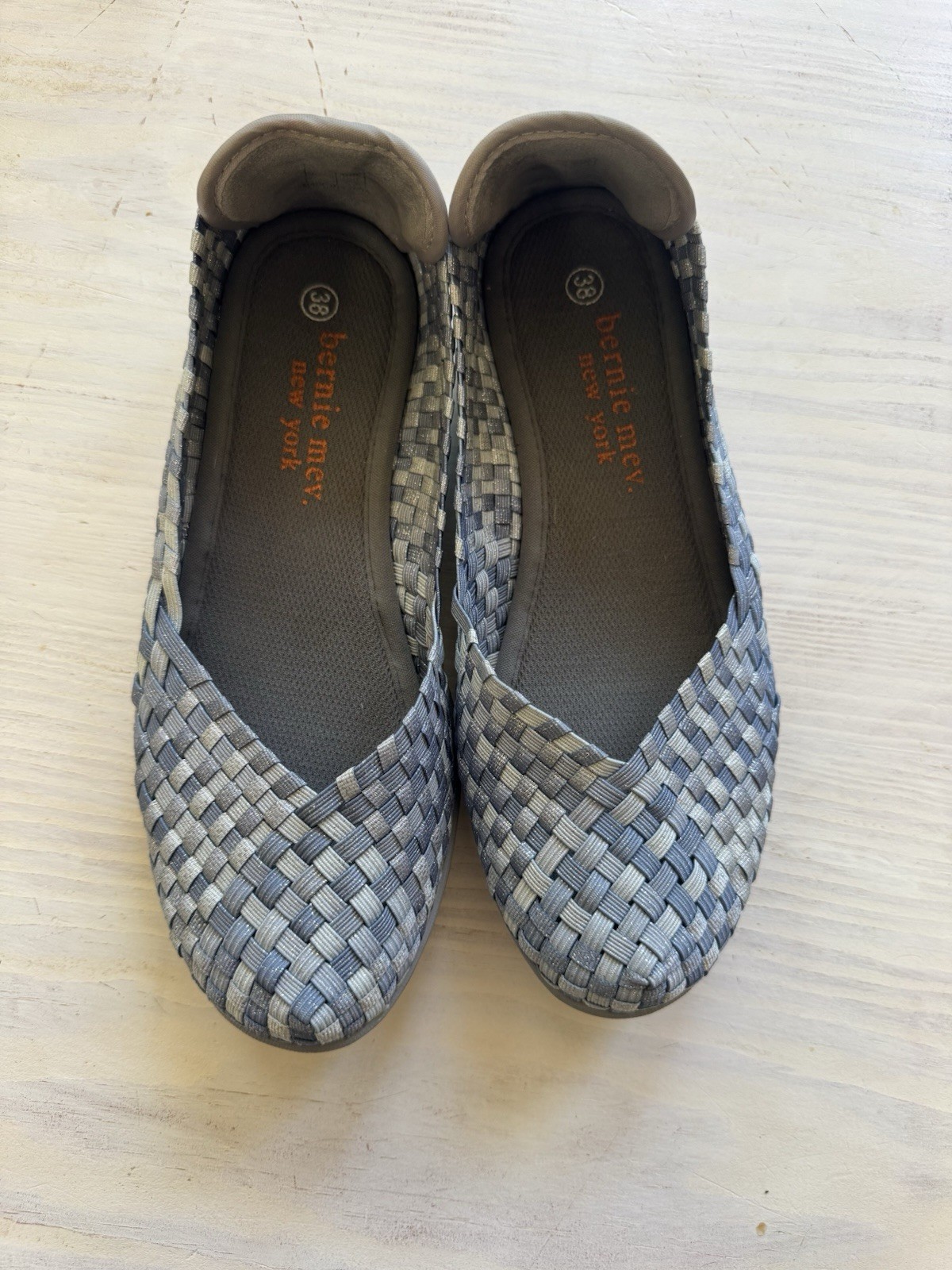 Bernie Mev Catwalk Blue & Metallic Silver Woven Ballet Shoes Sz 38
