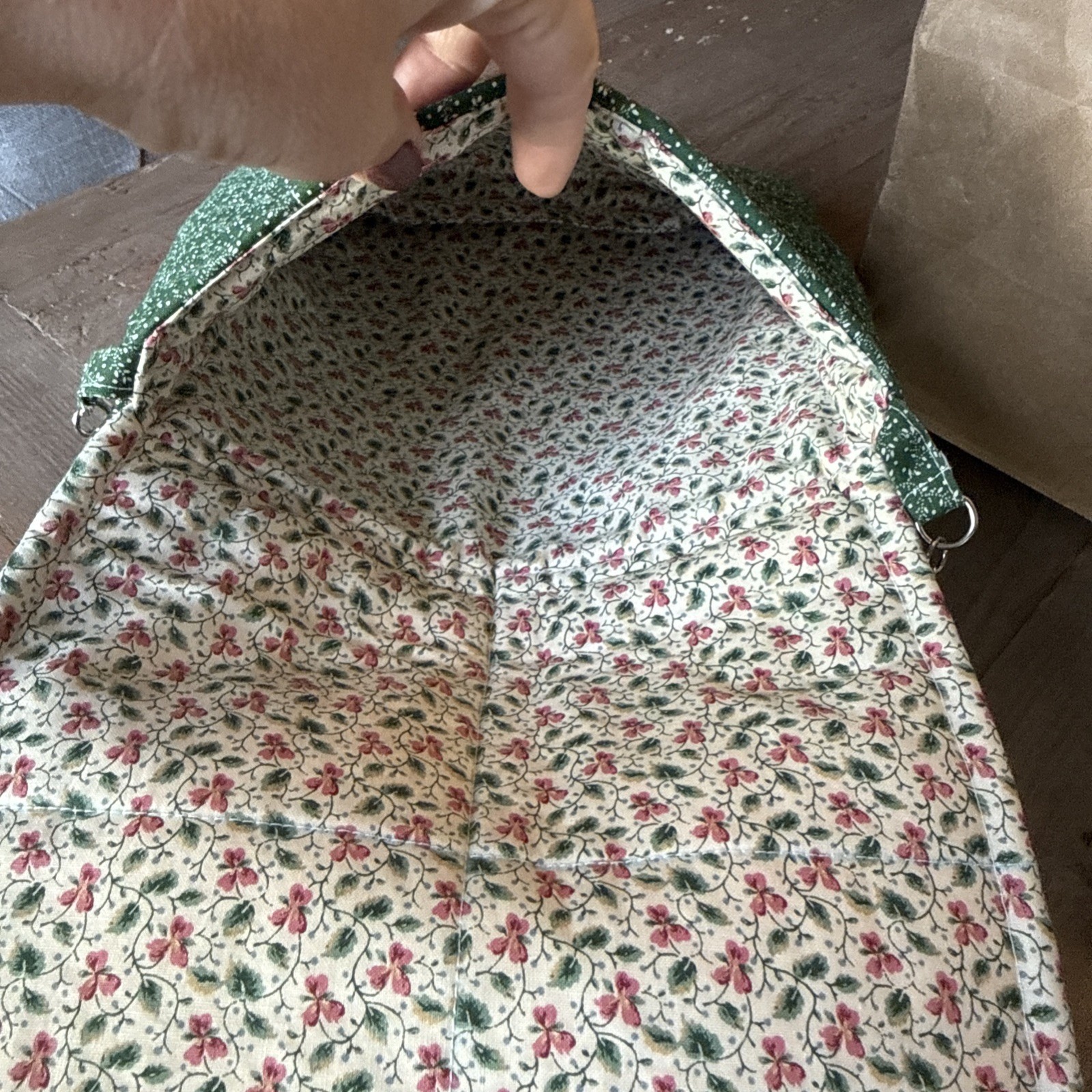 Homemade Quilted Cottage Core Cross Body Bag W/ Chain And Fabric Strap And Snap