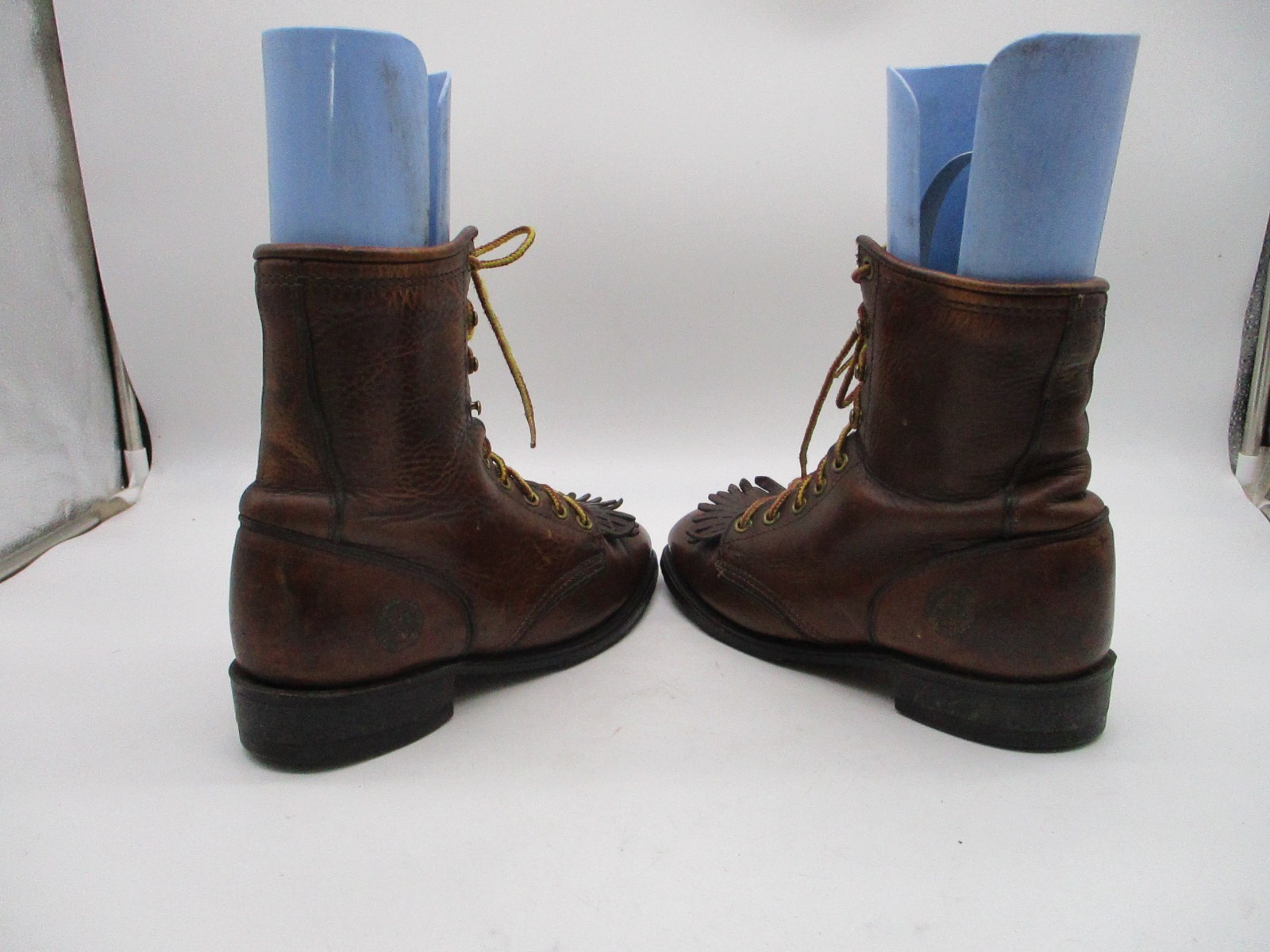 Double-H Brown Leather Lacer Kiltie Western Boots Womens Size 8 M Style 9302