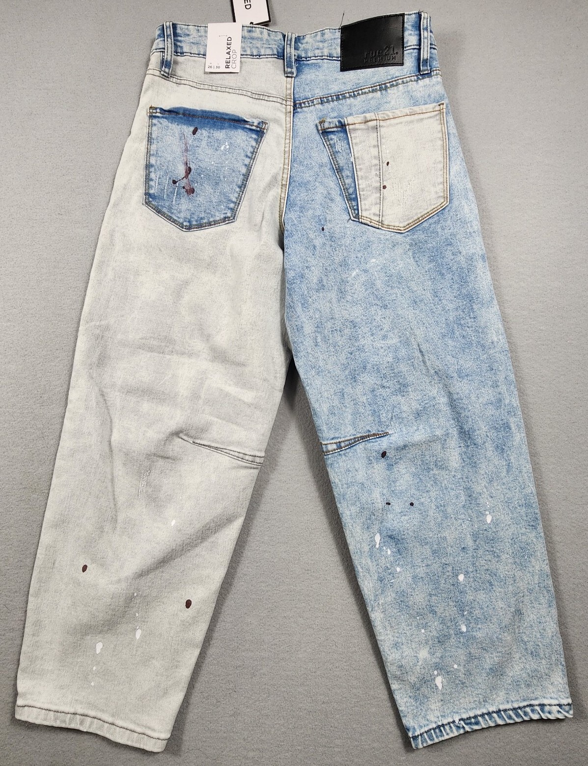 Paint Splatter Patchwork Relaxed Crop Jeans Straight Leg Mens 90s Retro