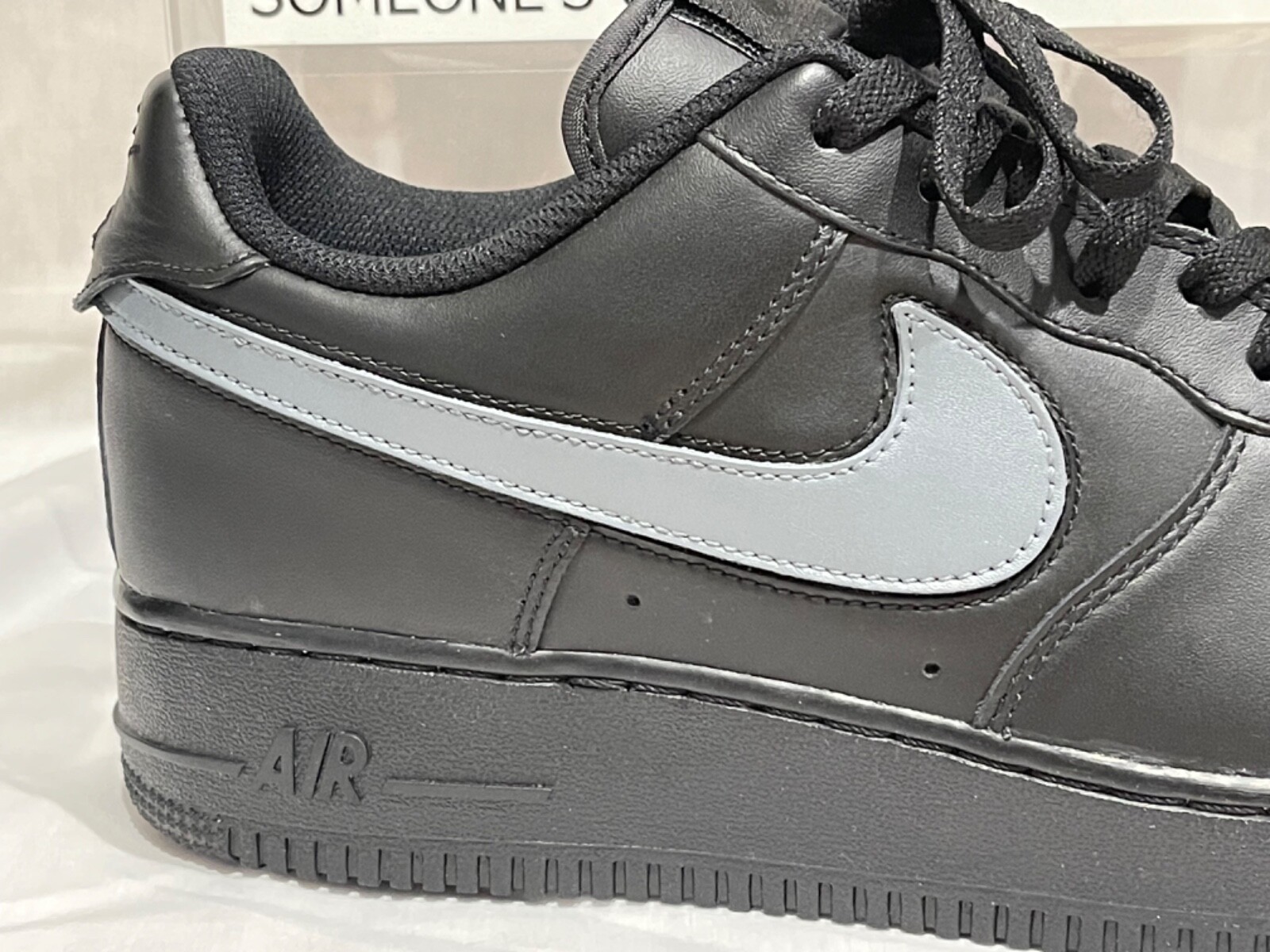 Nike Air Force 1 Low Black (Grey Custom Painted Swoosh) SC-#35B