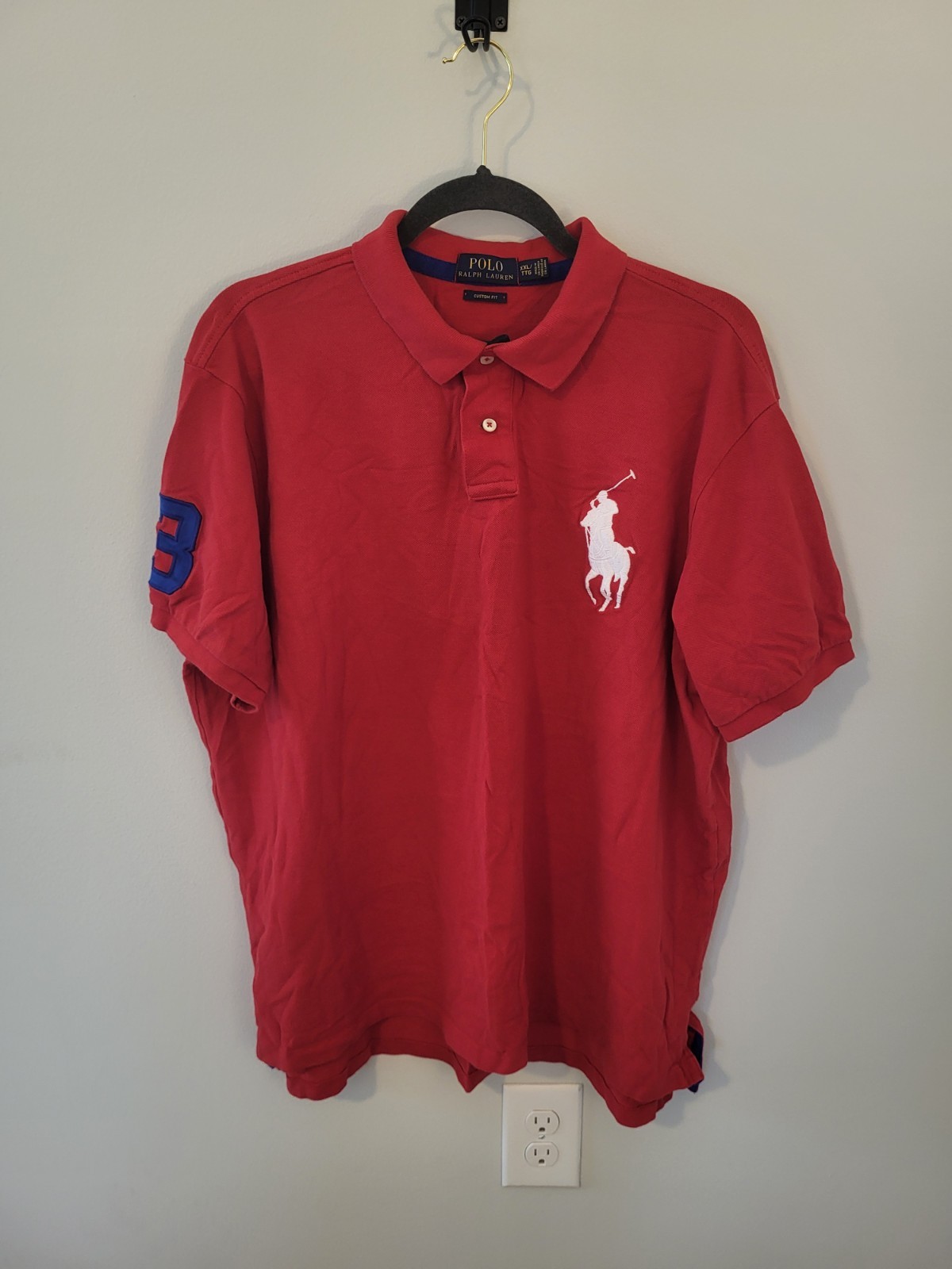 Polo Ralph Lauren Big Pony Polo Shirt Mens XXL Red Blue Custom Fit Rugby