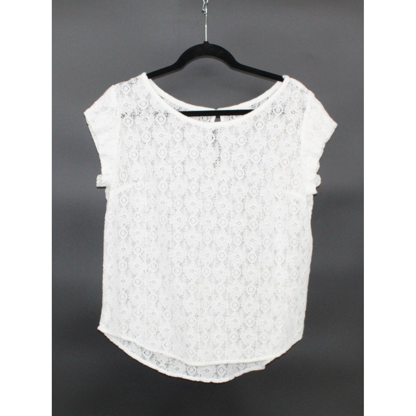 White Floral Lace Top Sz Lg Boho Cottagecore Sheer Keyhole Back