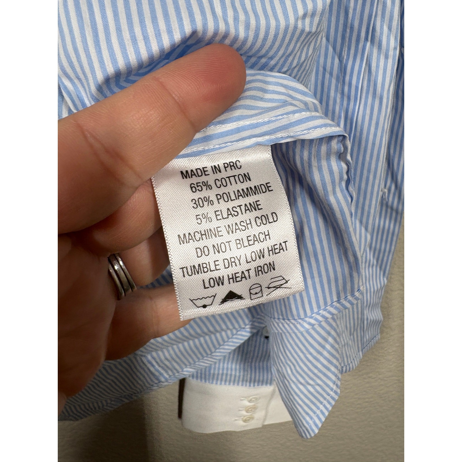 Les Canebiers Large Flat Collared Button Up Shirt Sky Blue Striped Cotton Blend