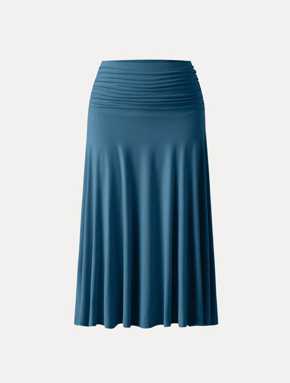 OGLMOVE Flowy Side Ruched A-line Midi Skirt, Dark Marine (NEW)
