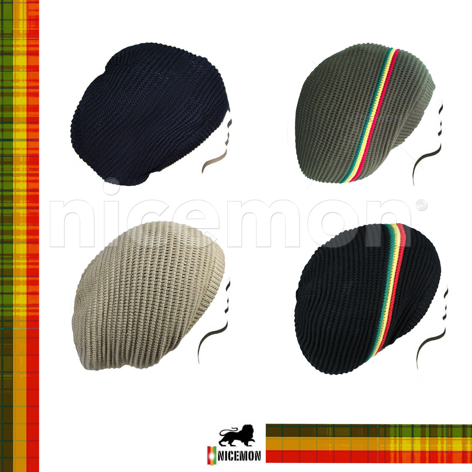 Rasta Dread Dreadlocks Tam Hat Beret 100% Cotton Cap Reggae Marley Jamaica L/XL