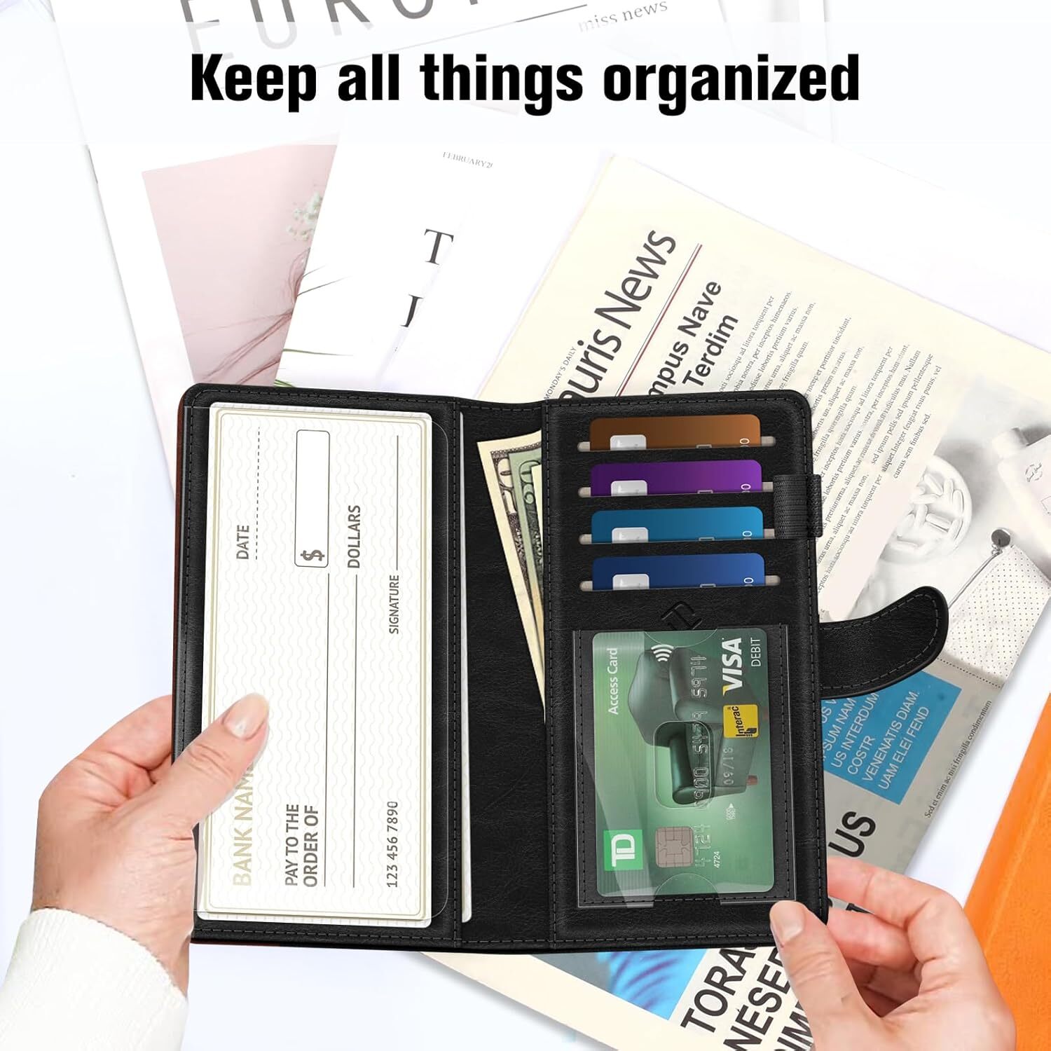 RFID Blocking Checkbook Cover Case Standard Register Duplicate Checks Pen Holder