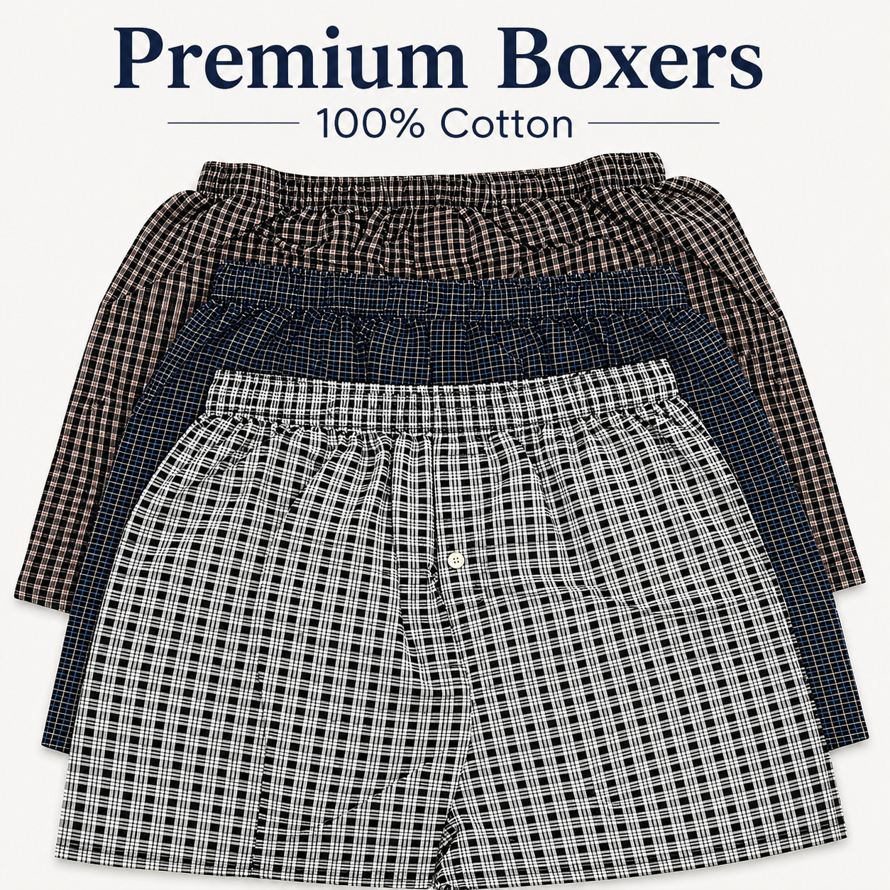6 Pack Mens Premium Boxers 100% Cotton Underwear Trunk Plaid Shorts Size S~3XL