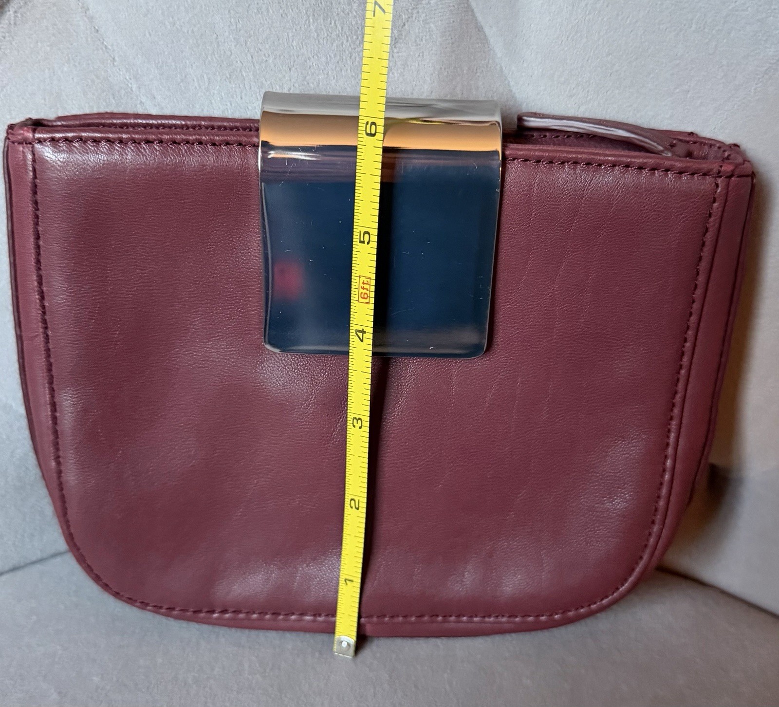 Vintage DKNY Burgundy Leather Clutch Bag with Metal Clasp & Dust Bag EUC
