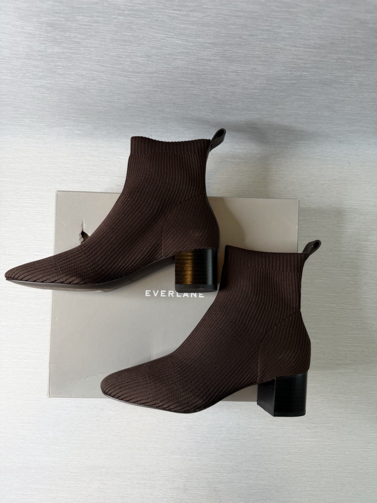 Everlane The Glove Boot Rib Knit Ankle Sock Boots Size 6 Brown ReKnit Block Heel