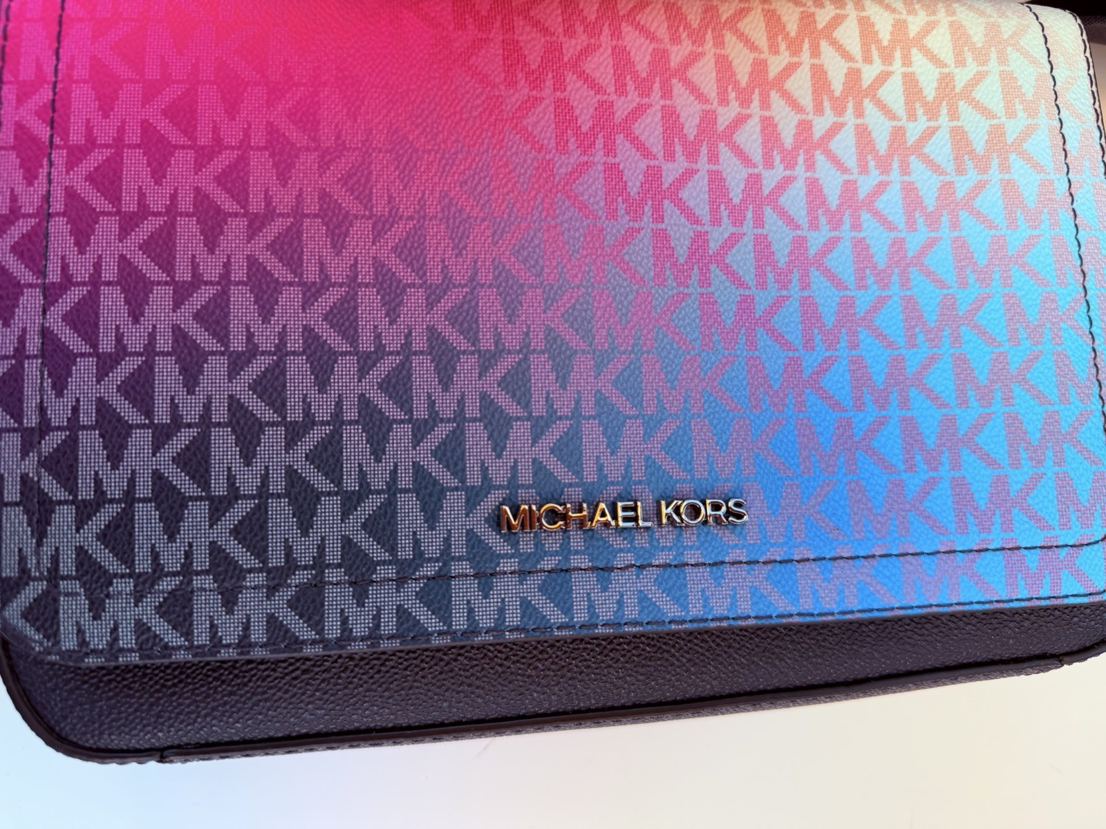 Michael Kors Cooper Flap Crossbody Bag + Pouch MK Ombre Dark Raspberry Multi