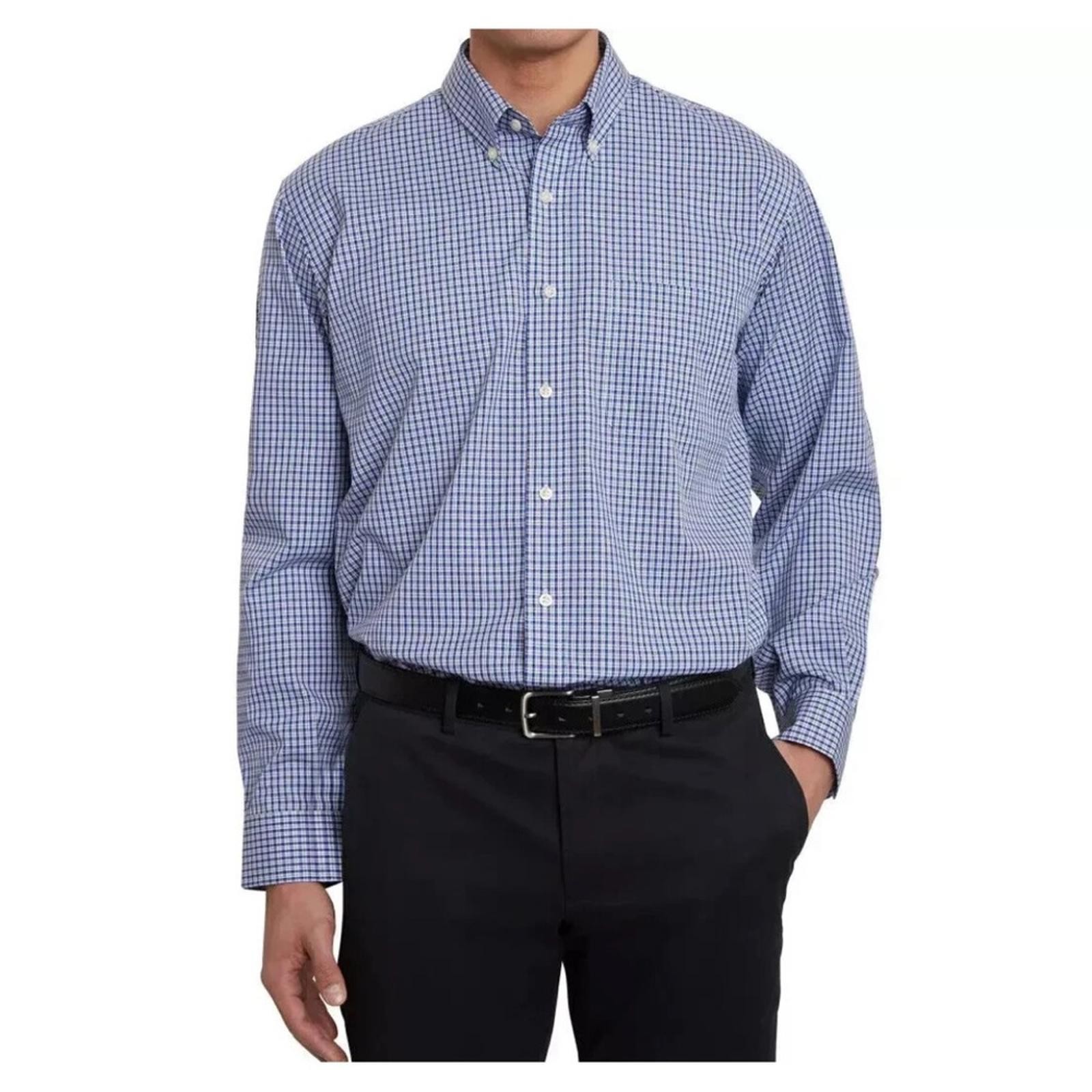 Kirkland Signature Blue Dress Shirt 32/33 Cotton Button Front Business Casual