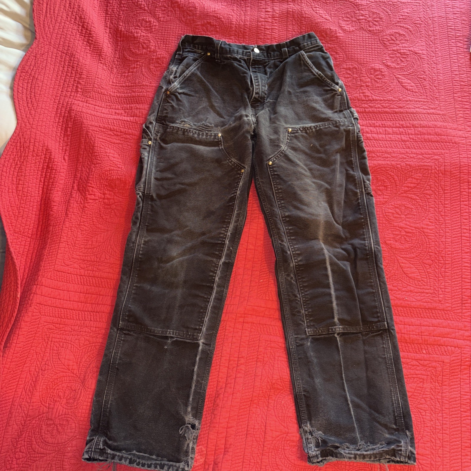 Carhartt Bucksaw Logger Pants USA Double Knee Black 32×32 Vintage B01 BLK Y2K