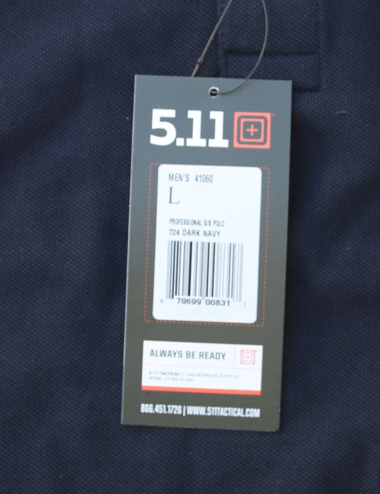 5.11 Tactical Men’s Performance Short Sleeve Polo 41060 Size Large-Dark Navy-New