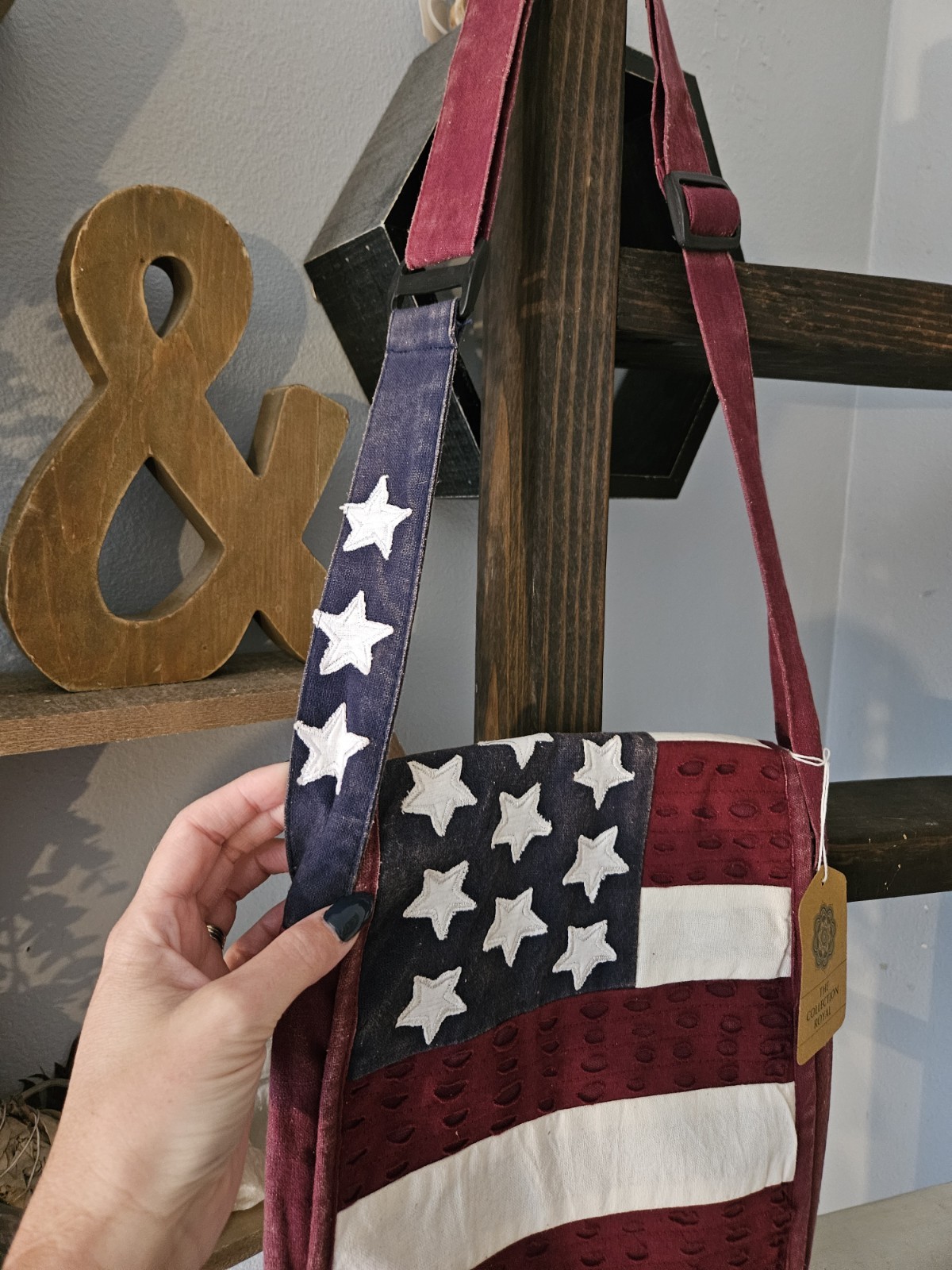 Patchwork Boho USA Flag Crossbody Messenger Bag Nepal NWT