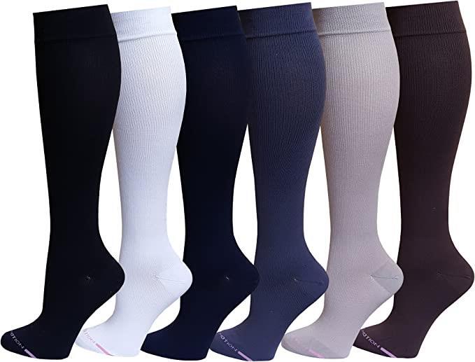 Dr. Motion Women 6 Pairs Assorted Color Gradated Compression Knee High Socks