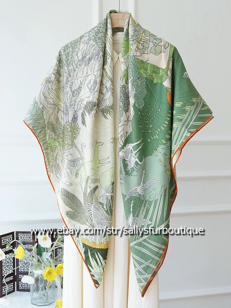 Sallys Boutique 70% Cashmere 30% Silk Wrap Scarf Animals Print 2 Face Shawl 53″