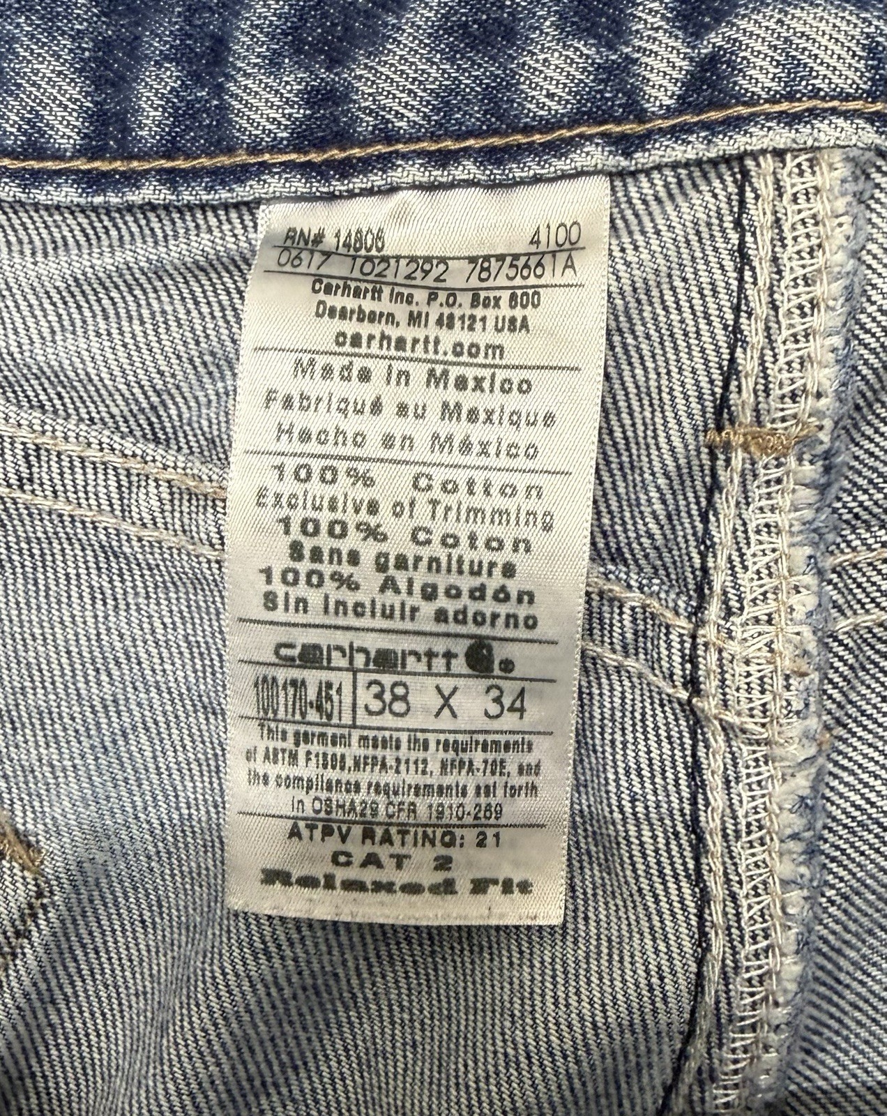 Carhartt B01 Double Front Work Dungaree Jeans 38×34 Denim Carpenter Pants USA Fi