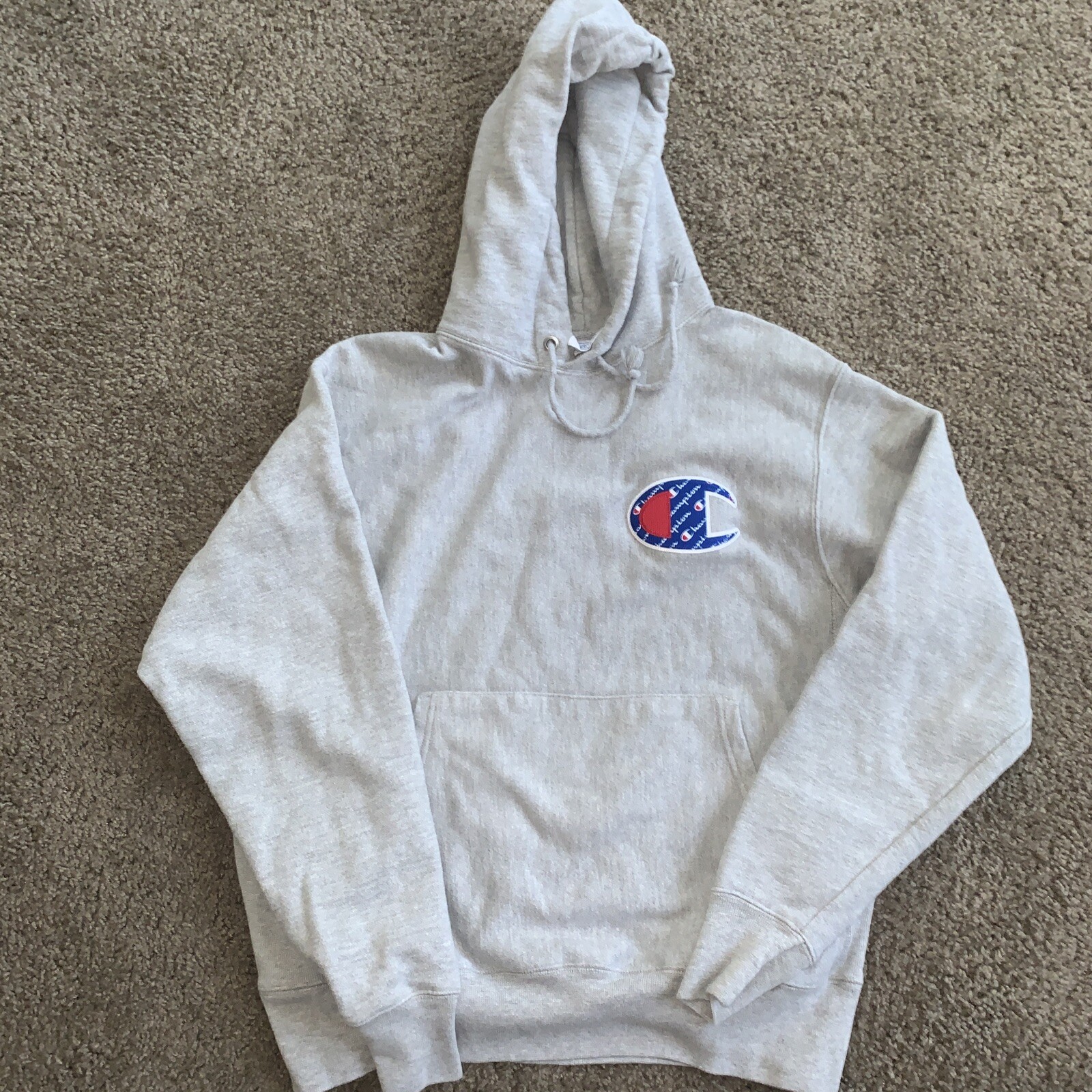 Men’s Champion Reverse Weave Big C Patch Logo Pullover Hoodie Size M
