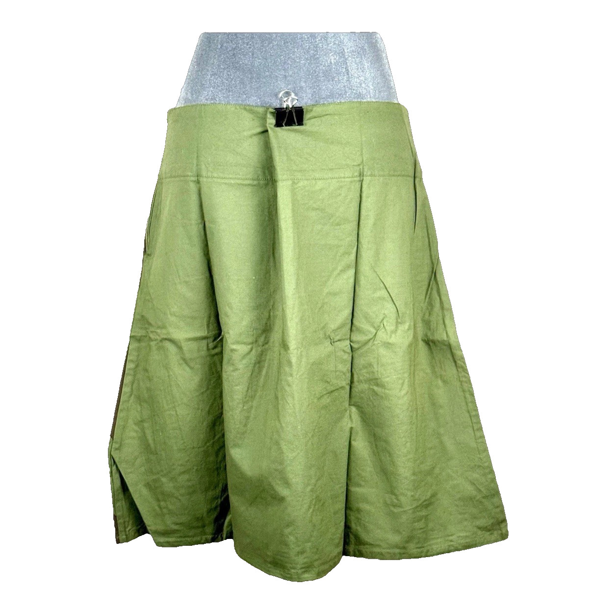 M&L Midi Skirt Medium Green With Brown Sunburst Pocket Zipper Hip 100% Cotton