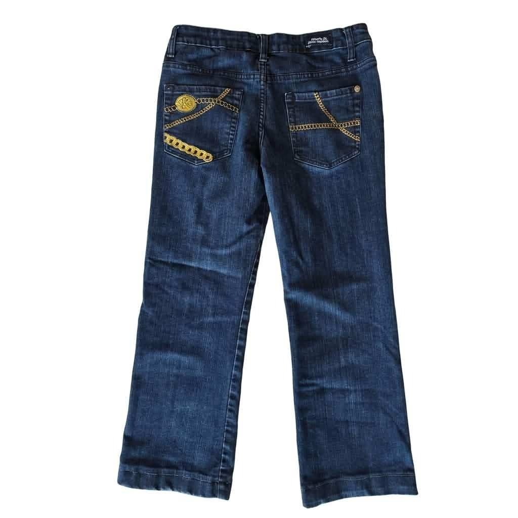 Rock & Republic Womens Dark Wash Flare Jeans Gold Chain Pocket Made in USA 27