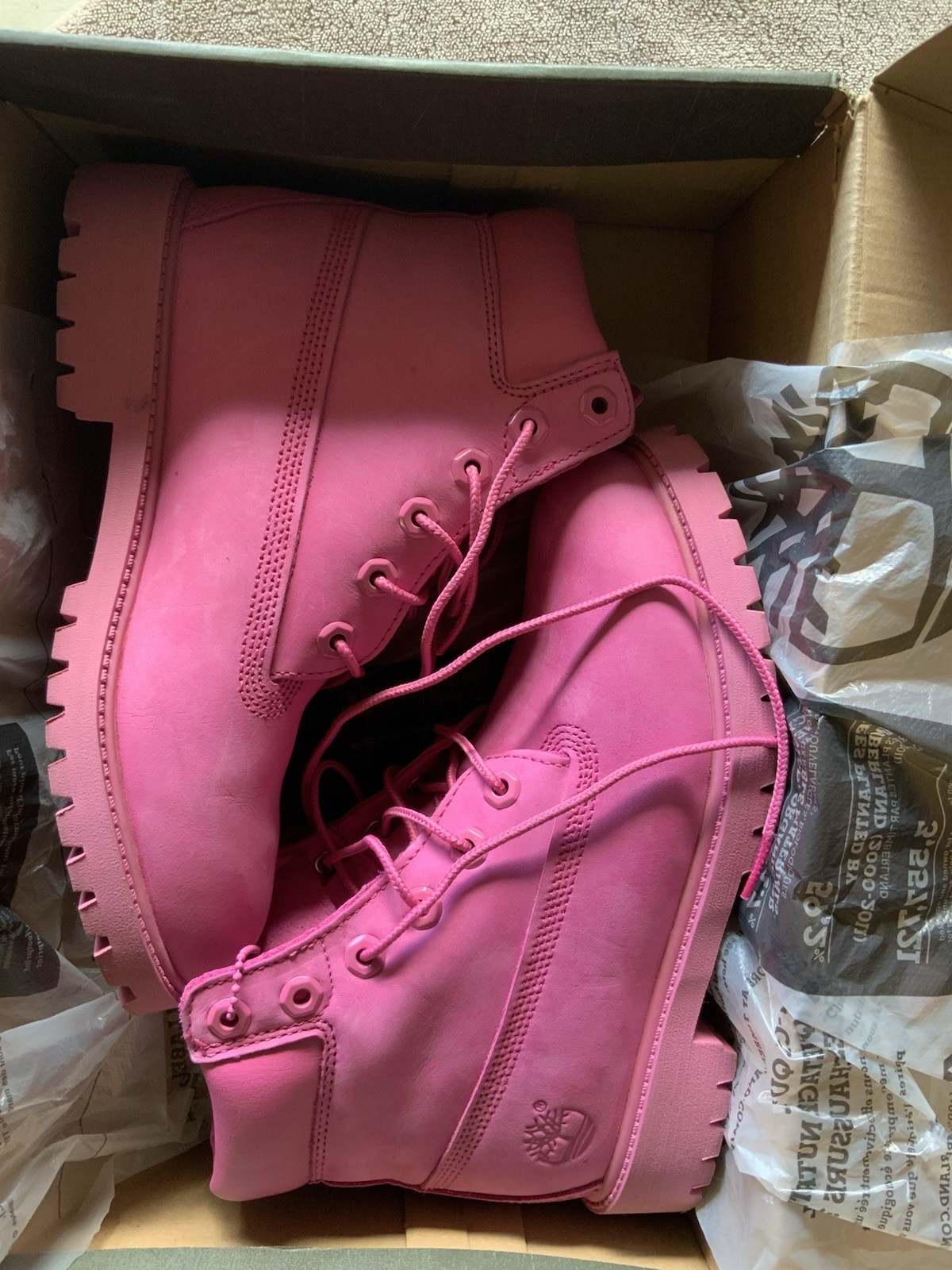 Timberland Waterproof Pink Leather Lace-Up Ankle Boots Round Toe Men’s 4.5M