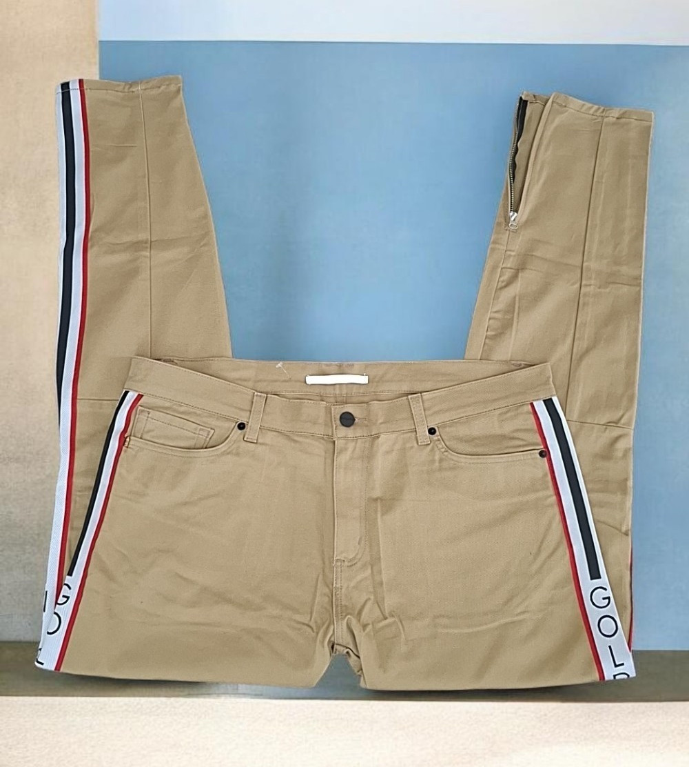 Golden Denim Beige Slim Skinny Pants Side Stripe Ankle Zip Men’s Size 40