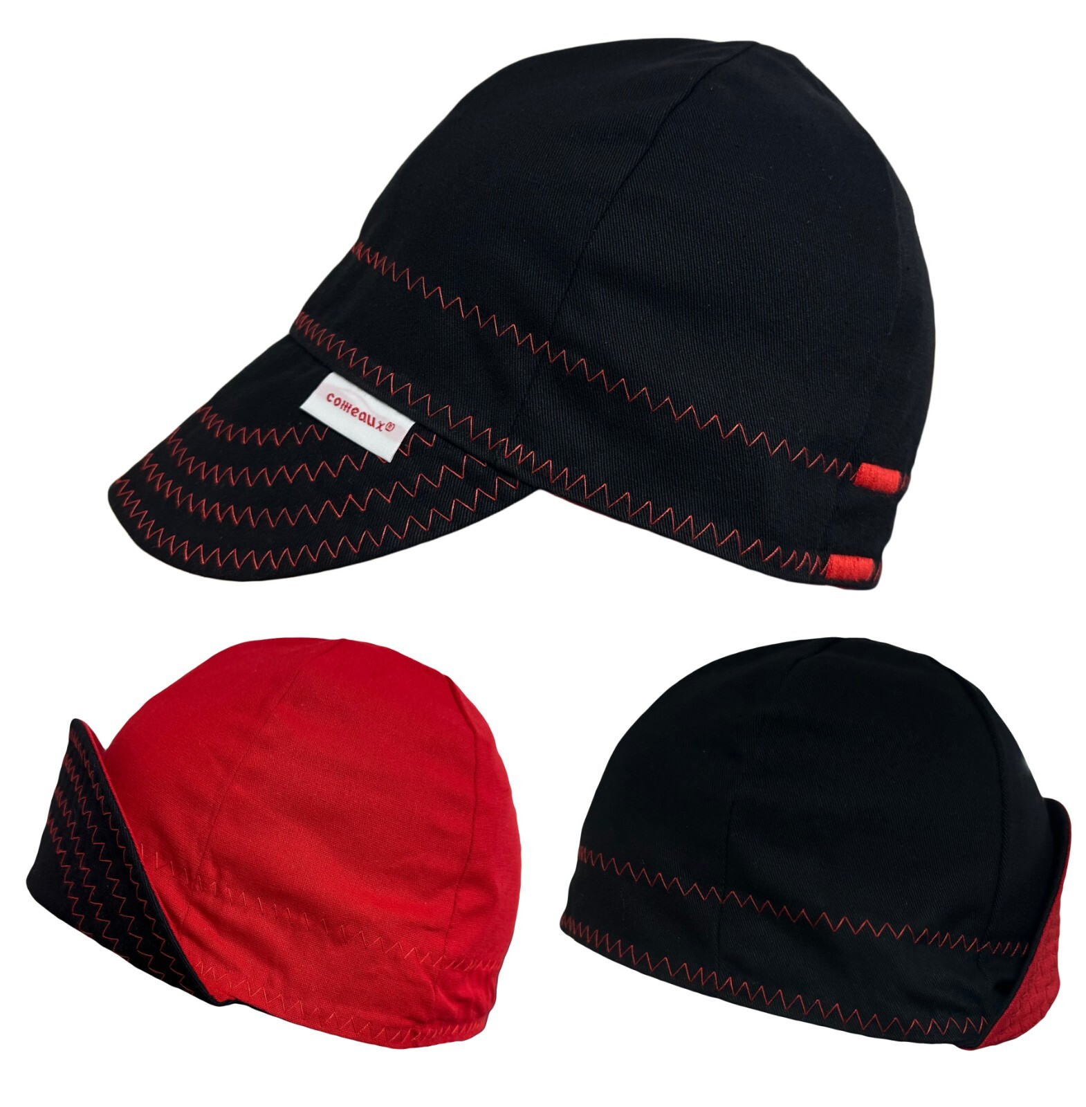 New 1 Comeaux Caps Welding Welders Hat Reversible Black with colored stitching