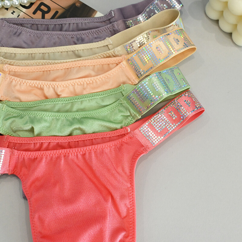 5 Packs Lot Sexy Womens Satin Panties Thong Brief Glitter Low Waist Underwear