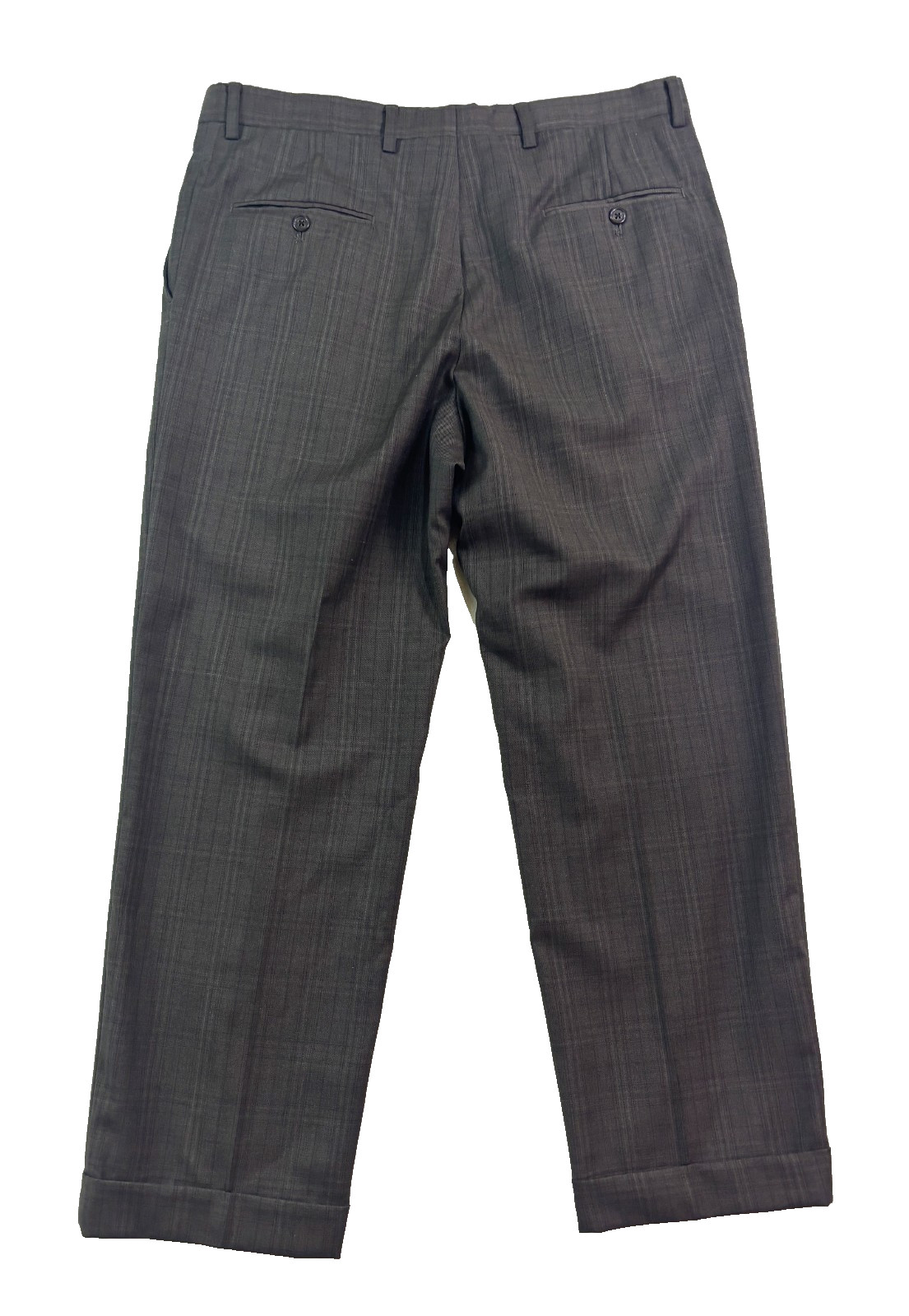 Hart Schaffner Marx 42R 36×29 2pc Pant Suit Brown Plaid Recent Modern Wool USA