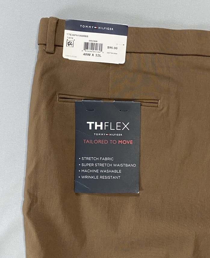 Tommy Hilfiger THFlex ‘Tate’ Flat Front Chino Pants. Brown, Men’s 48X32. NWT $95