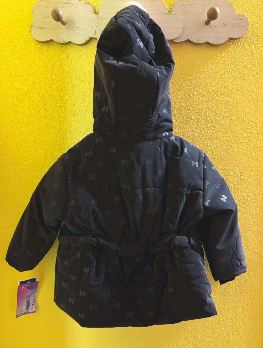 Disney Minnie Mouse Girls 2T Black Hooded Puffer Jacket Faux Fur Trim Zip