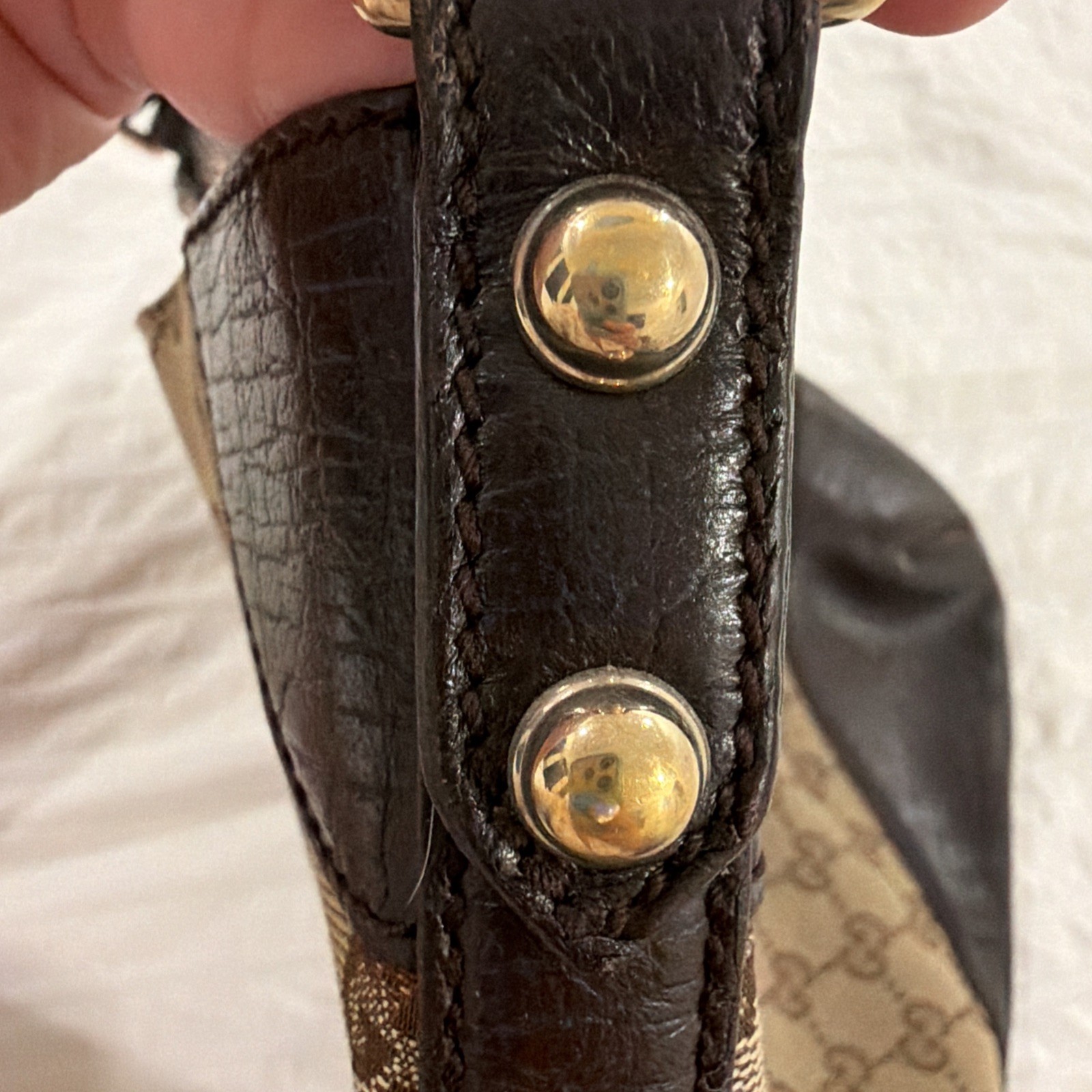 Gucci Heritage Horsebit Hobo In GG Canvas, Brown Leather Gold Bit