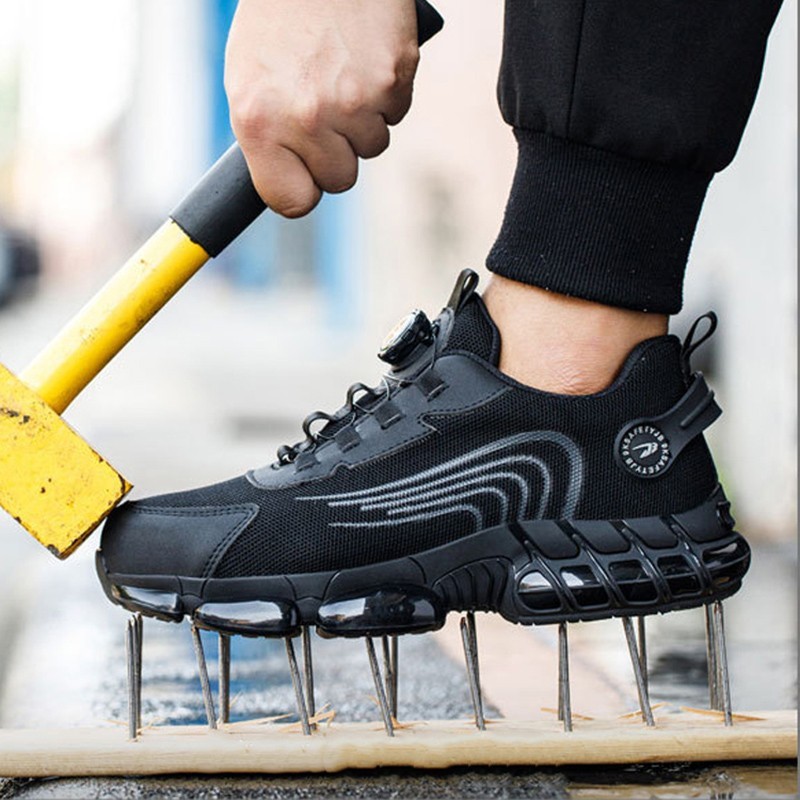 Mens Rotary Button Work Boots Steel Toe Safety Shoes Indestructible Shoes NoSlip