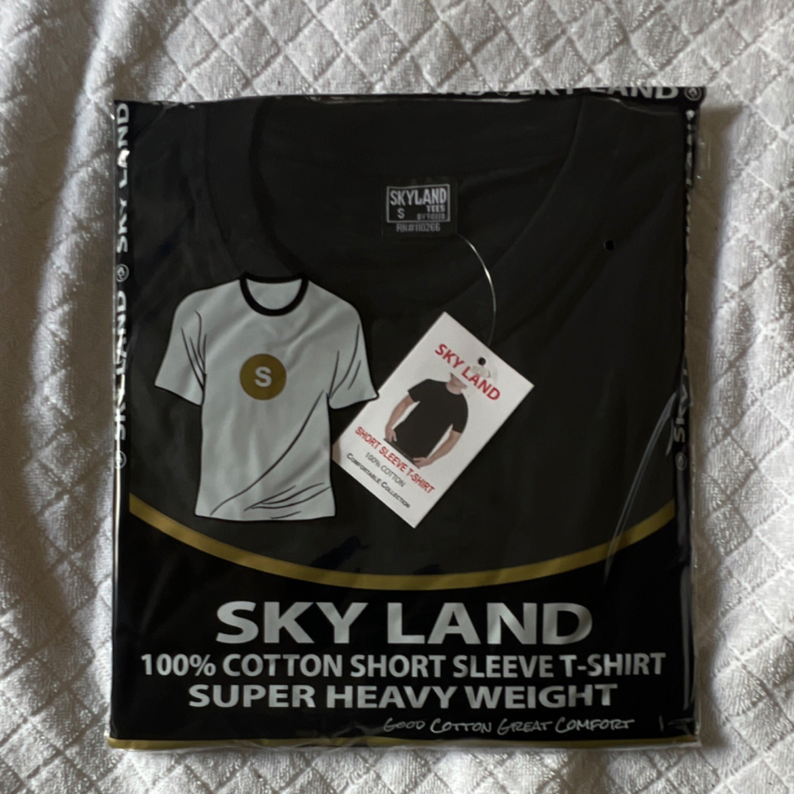 Sky Land Men’s S Super Heavyweight 100% Cotton Black Short Sleeve T-Shirt